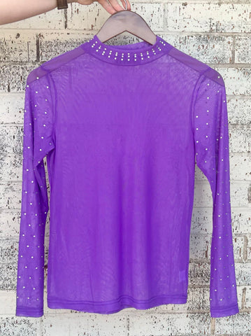 Purple Bling Mesh Long Sleeve Top
