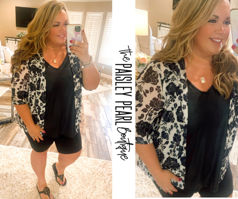 Black Floral Kimono