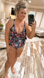 Beach Party Navy Floral One Piece Suit