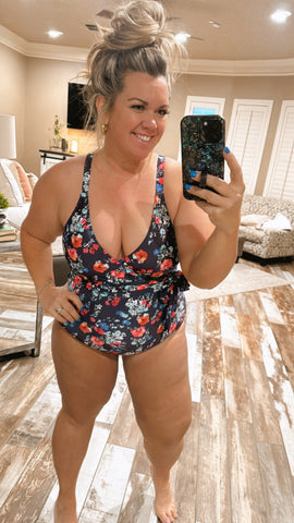 Beach Party Navy Floral One Piece Suit