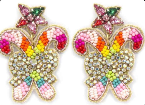 Candy Cane Bling Beaded Earrings