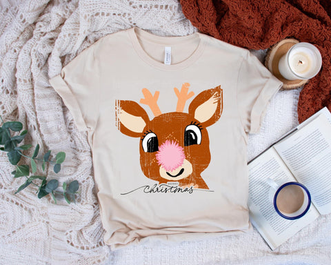 Reindeer Pink Puff Nose Tee-YOUTH