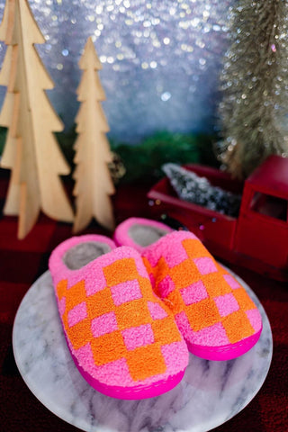 Plush Slippers - pink & orange