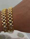 Thin Gold Watch Band Bracelet with diamonds
