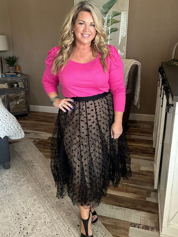 Dotted tulle midi sales skirt