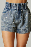 Pearl Studded Paperbag Shorts