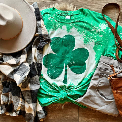Shamrock Bleached Tee-Adult & Youth