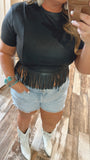Faux Leather Fringe Zip-Up Top