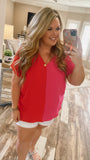Keely Colorblock Top-Pink/Red