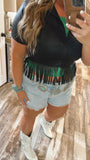 Faux Leather Fringe Zip-Up Top