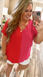 Keely Colorblock Top-Pink/Red