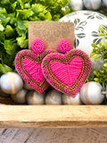 Pink Heart Beaded Earrings
