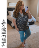 Camo Button Detail Top