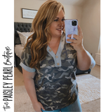 Camo Button Detail Top