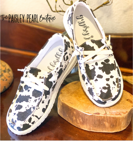 Holly Canvas Boat Shoes-Cow Print