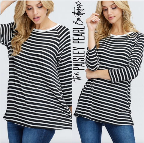 Dakota Striped Top-BLACK