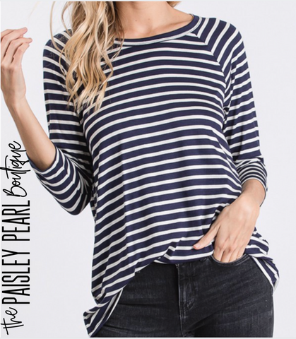 Dakota Striped Top-NAVY