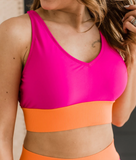 Kissed By The Sun Bikini Swim Top- Hot Pink & Orange