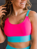 Catching Waves Bikini Swim Top- Bright Pink & Blue