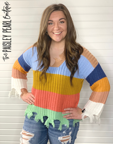 Abbey Colorblock Fringe Sweater