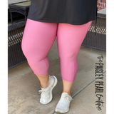Power Mesh Tummy Control Capri Leggings- PINK