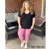 Power Mesh Tummy Control Capri Leggings- PINK