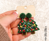 Christmas Tree Beaded Earrings