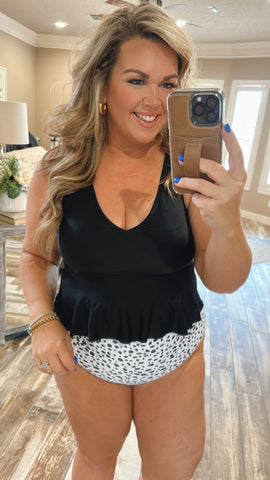 Ocean Breeze Peplum Tankini Swim Top-Black